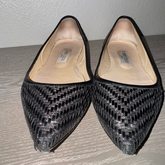 Jimmy Choo Aza Woven Leather Metallic Threaded Black Heels size 39.5. 9.5 - Picture 2 of 12